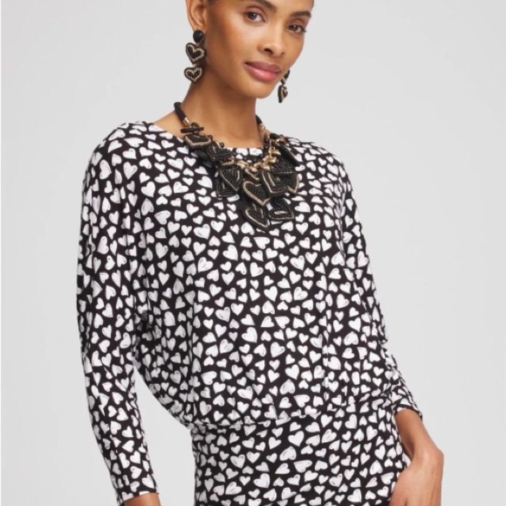 Chico's Black and White Tee with Thick Banded Waist